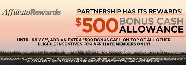 Affiliate Rewards five hundred dollar bonus cash allowance banner