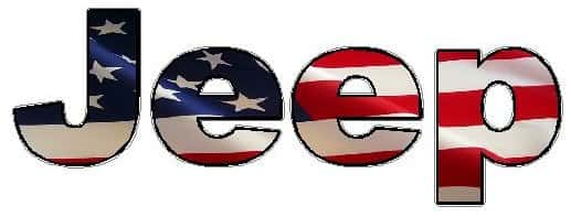Jeep logo lettering filled with the American flag
