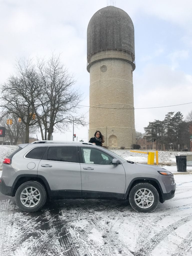 Jeep Cherokee parked near the Ypsilanti water tower