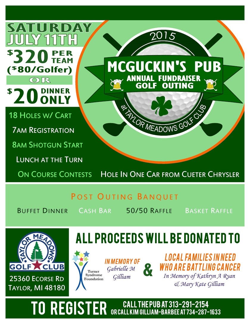 Flyer for the McGuckin's Pub charity golf outing