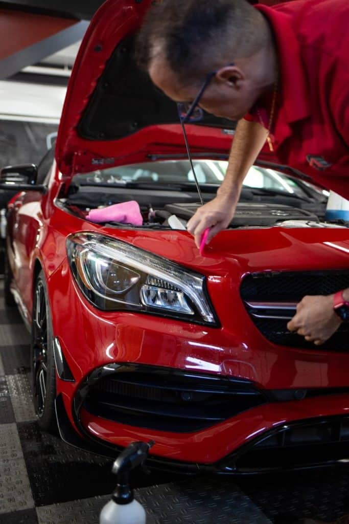 applying PPF to front bumper of 2019 Mercedes Benz CLA 45 AMG
