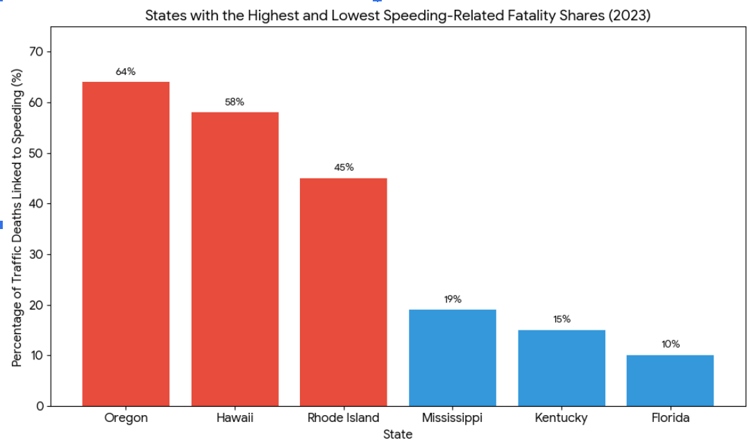 Stats of States with Highest and Lowest Speeding related fatalities shares