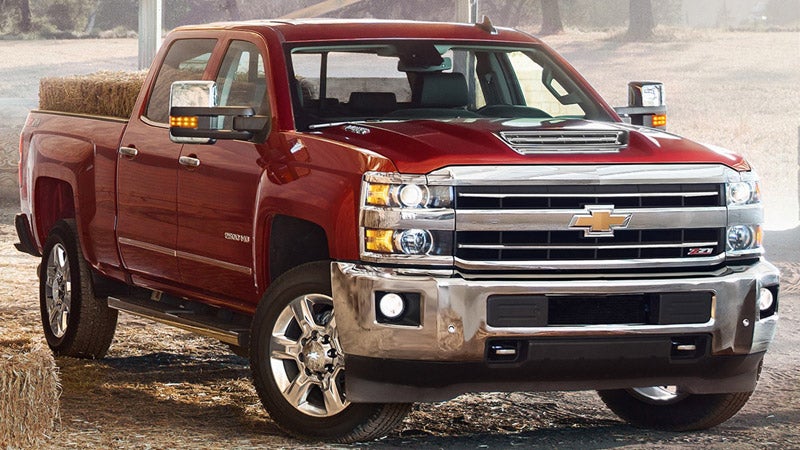 Red Chevrolet Silverado front three-quarter exterior view