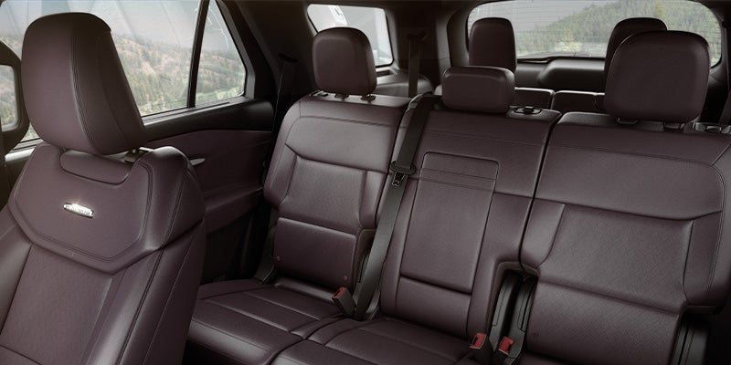 Brown leather seating inside the 2025 Ford Explorer