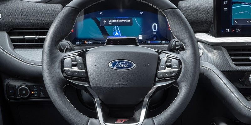 2025 Ford Explorer ST steering wheel and digital gauge cluster