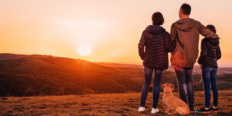 Family watching the sunset together outdoors