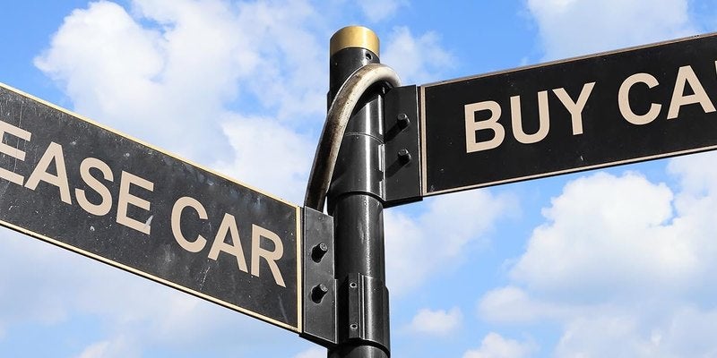 Street signs reading Lease Car and Buy Car
