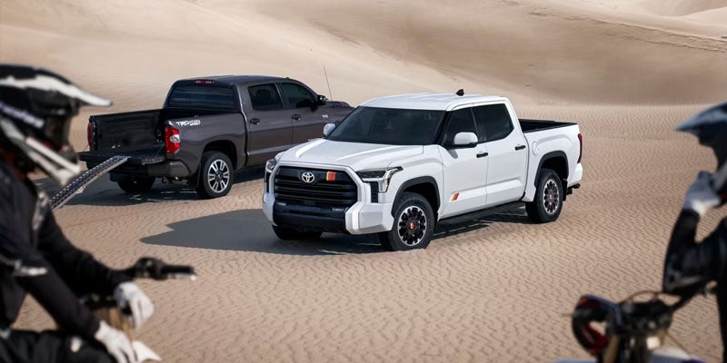 Two 2026 Toyota Tundras being admired off road in Ardmore, PA 