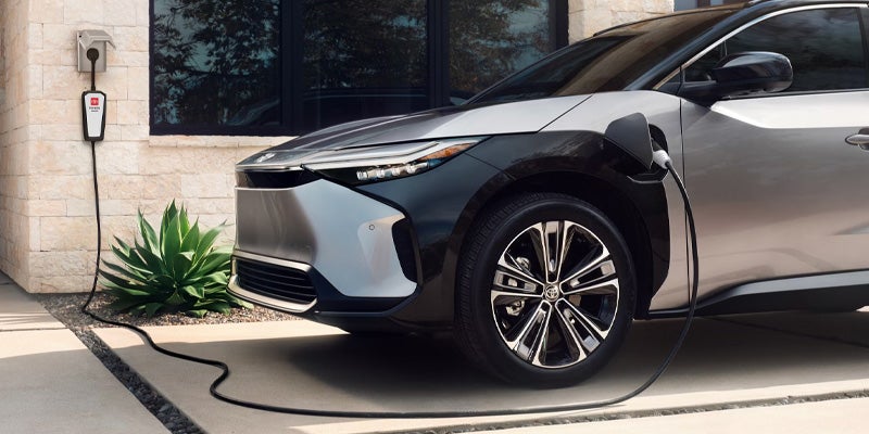 A 2025 Toyota bZ4X plugged in and charging in Ardmore, PA 