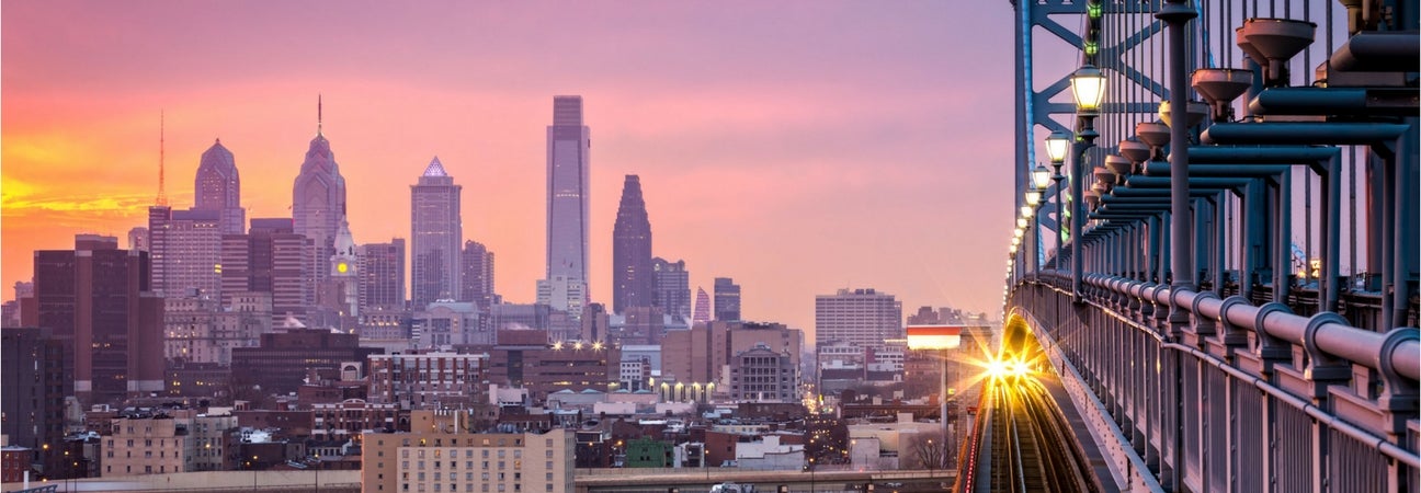 sunset photo of university city in philadelphia