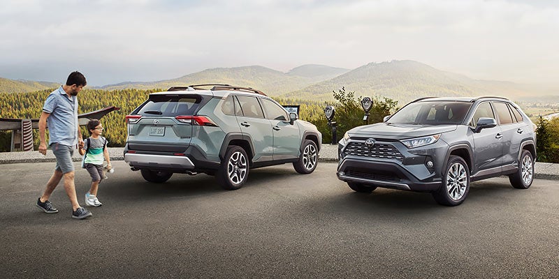 A set of 2021 used Toyota RAV4's parked at a lookout point near Philadelphia, PA