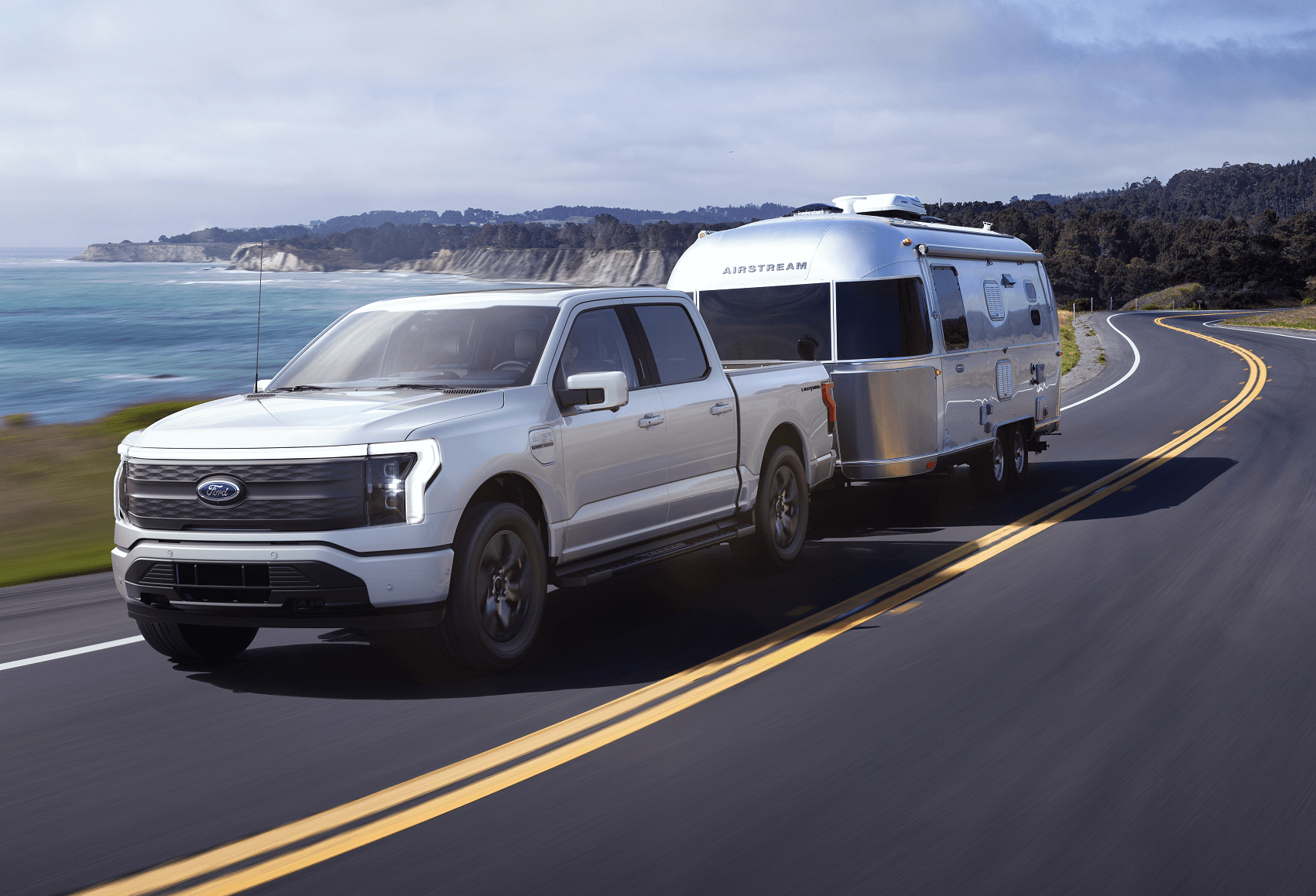Ford F-150 Lightning towing an airstream