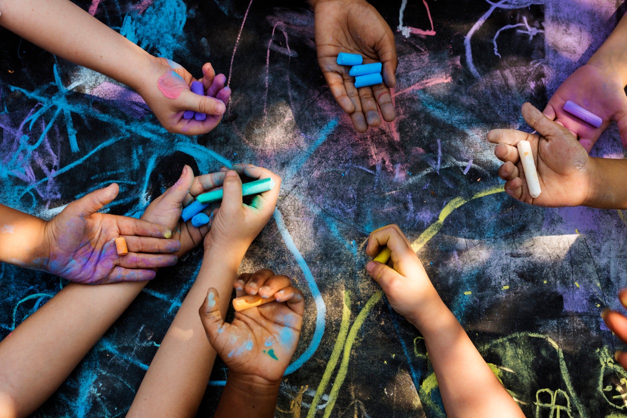 Children art drawing together