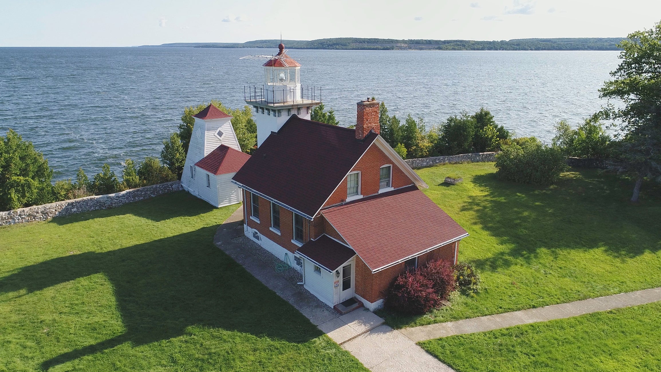 Scenic Wisconsin Light House, aerial view.