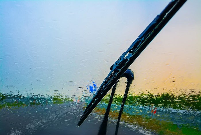 wiper on a wet windshield