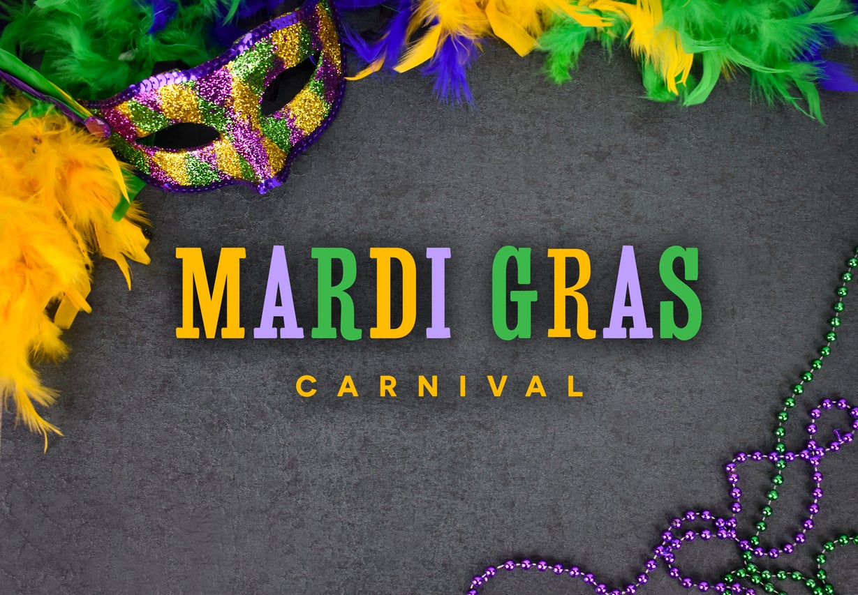 Mardi Gras Carnival Celebration Card Design Illustration with Masquerade Party Mask, Feather Boa and Beads