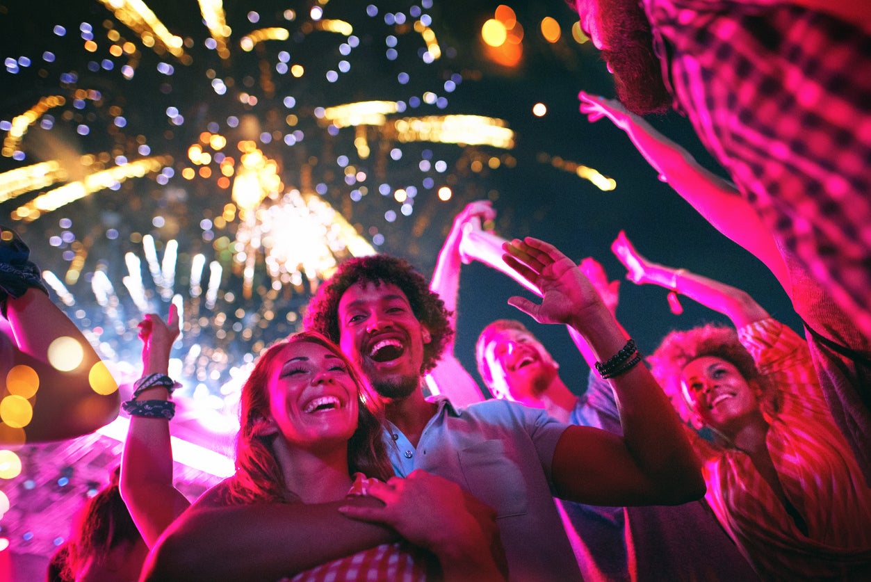 Friends celebrating on a night out.