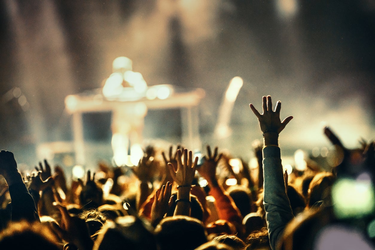 Large group of people at a concert party.