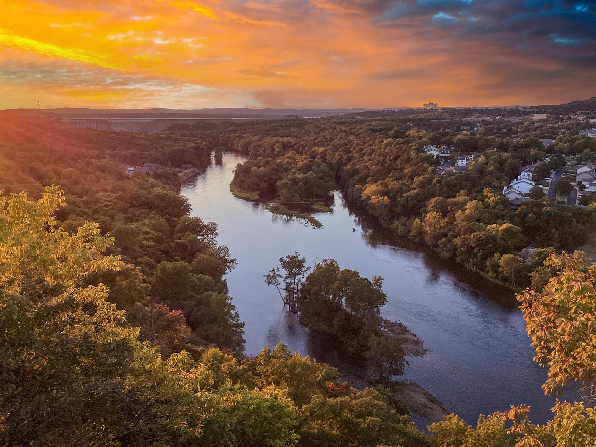 Spectacular Scenic Sunset view of Table Rock Lake, Table Rock Lake Dam and The White River in Branson at Southwest Missouri