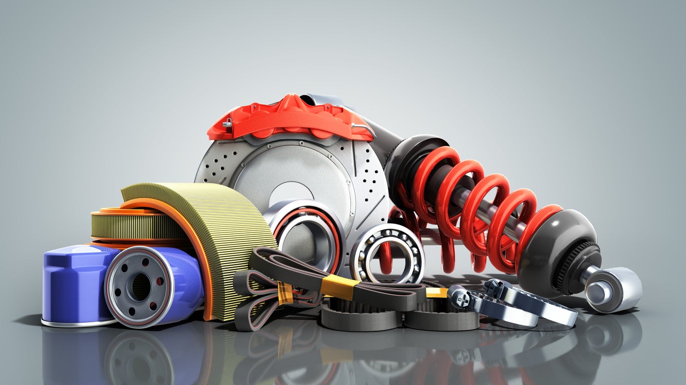 concept of vehicle maintenance automotive supplies 3d render on a grey background