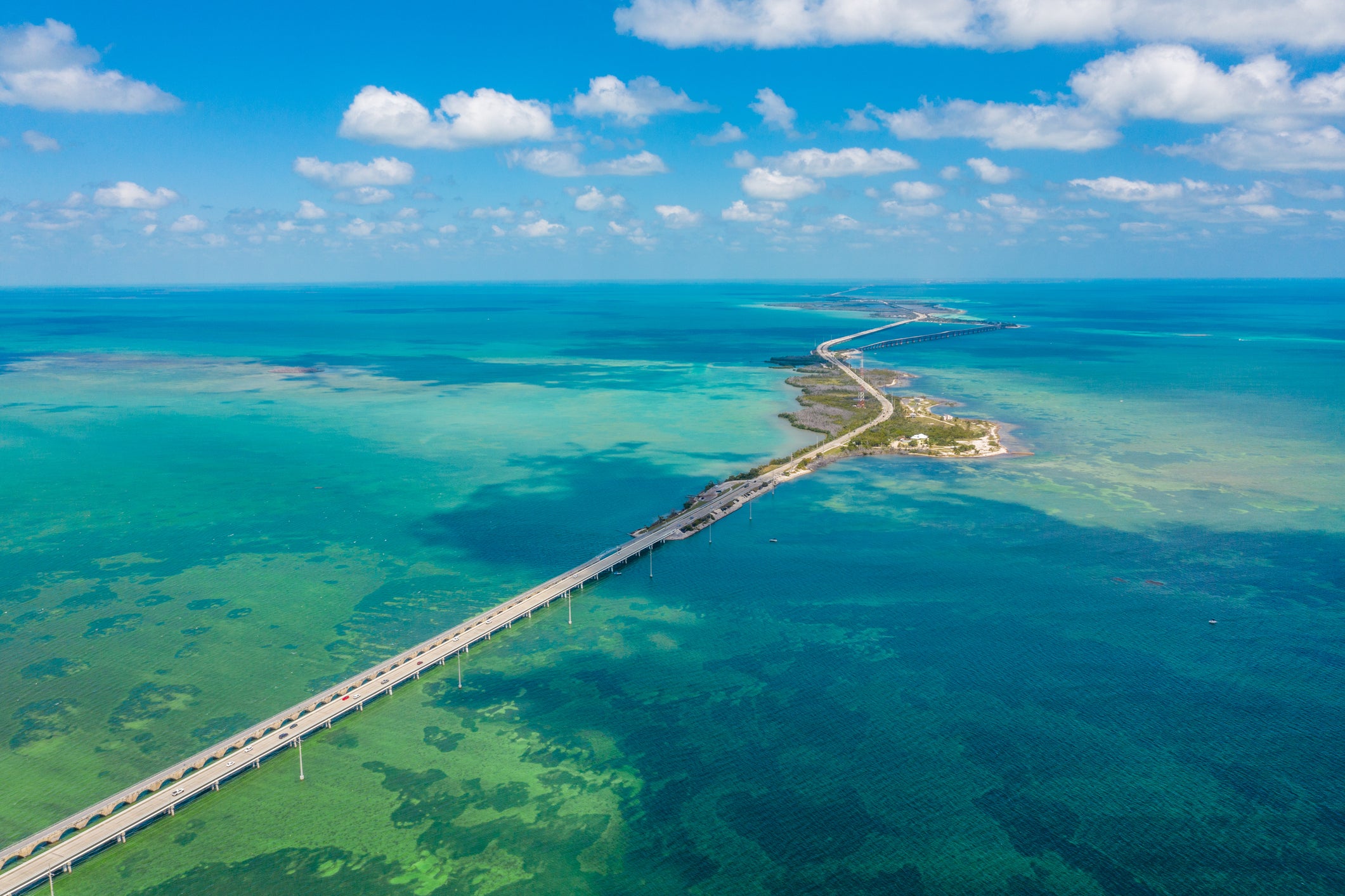 Aerial view of bridge and islands in sea, Key West, Florida, USA