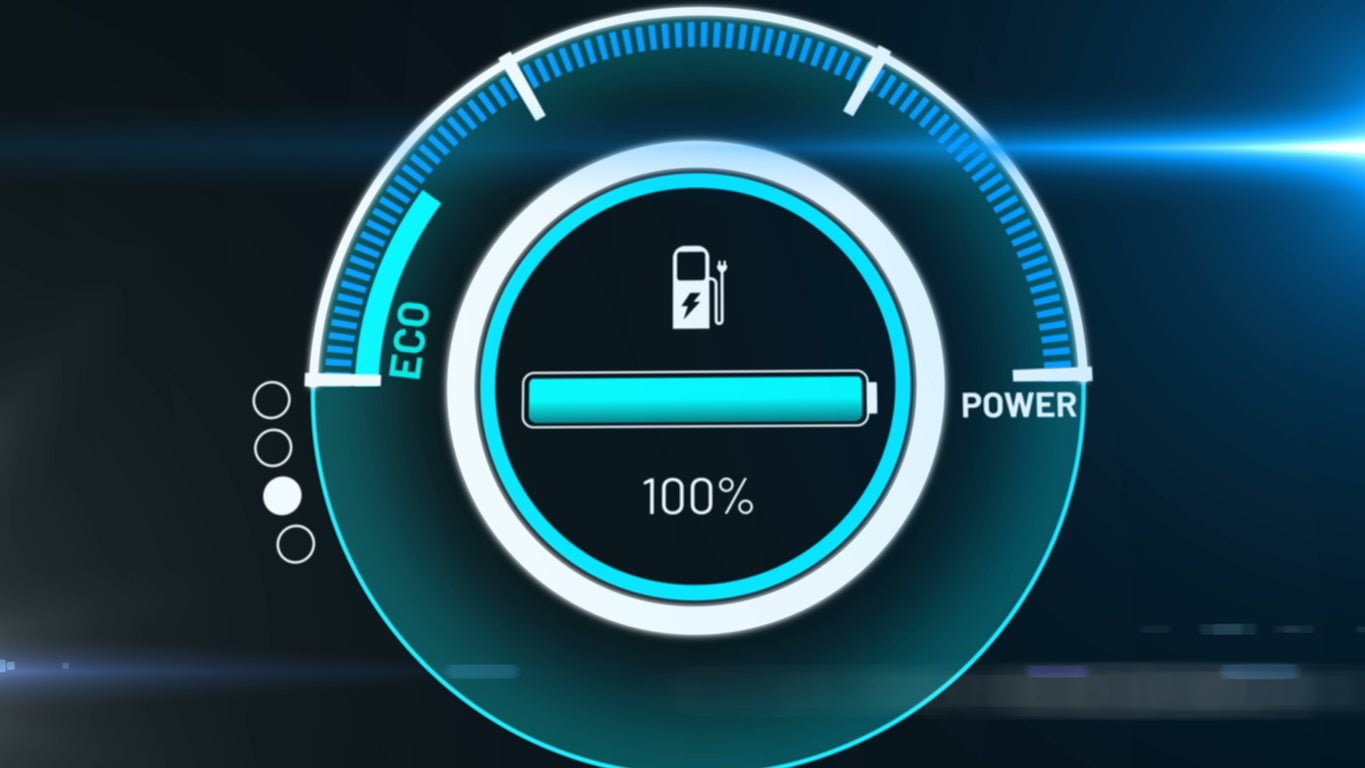 Electric car battery in active charging visionary dashboard