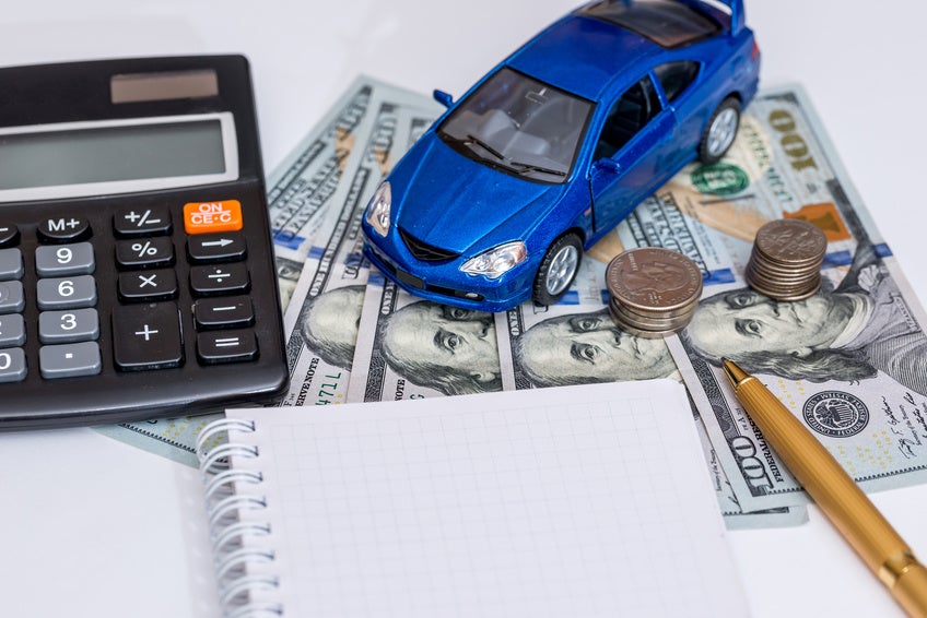 blue toy car, money, notepad