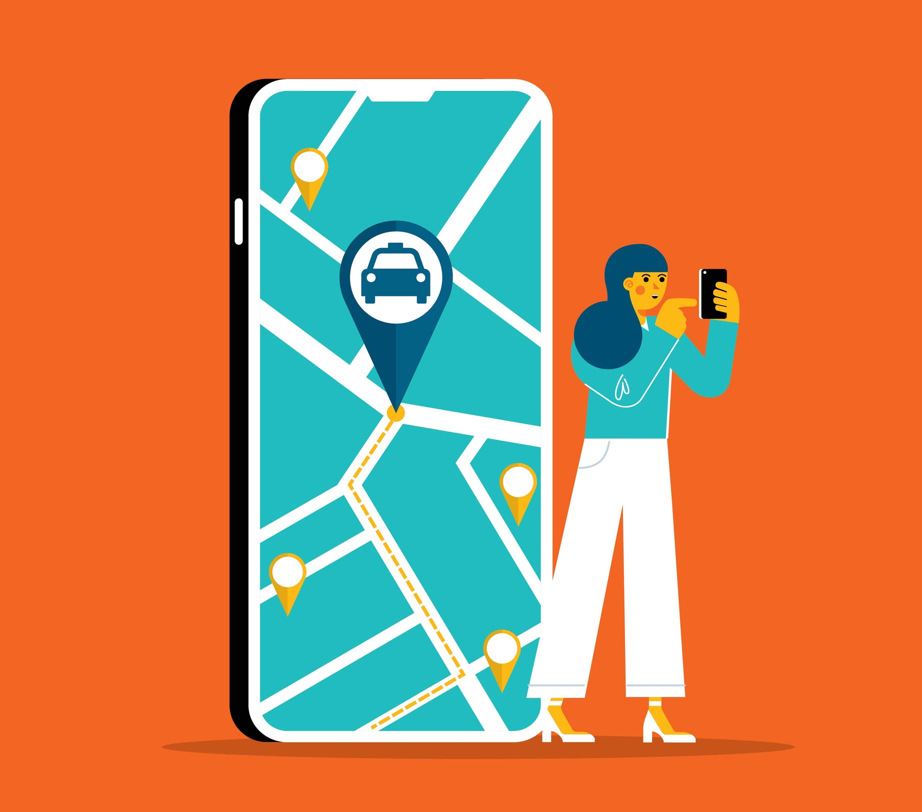 Person use autonomous online car sharing service - Businesswoman