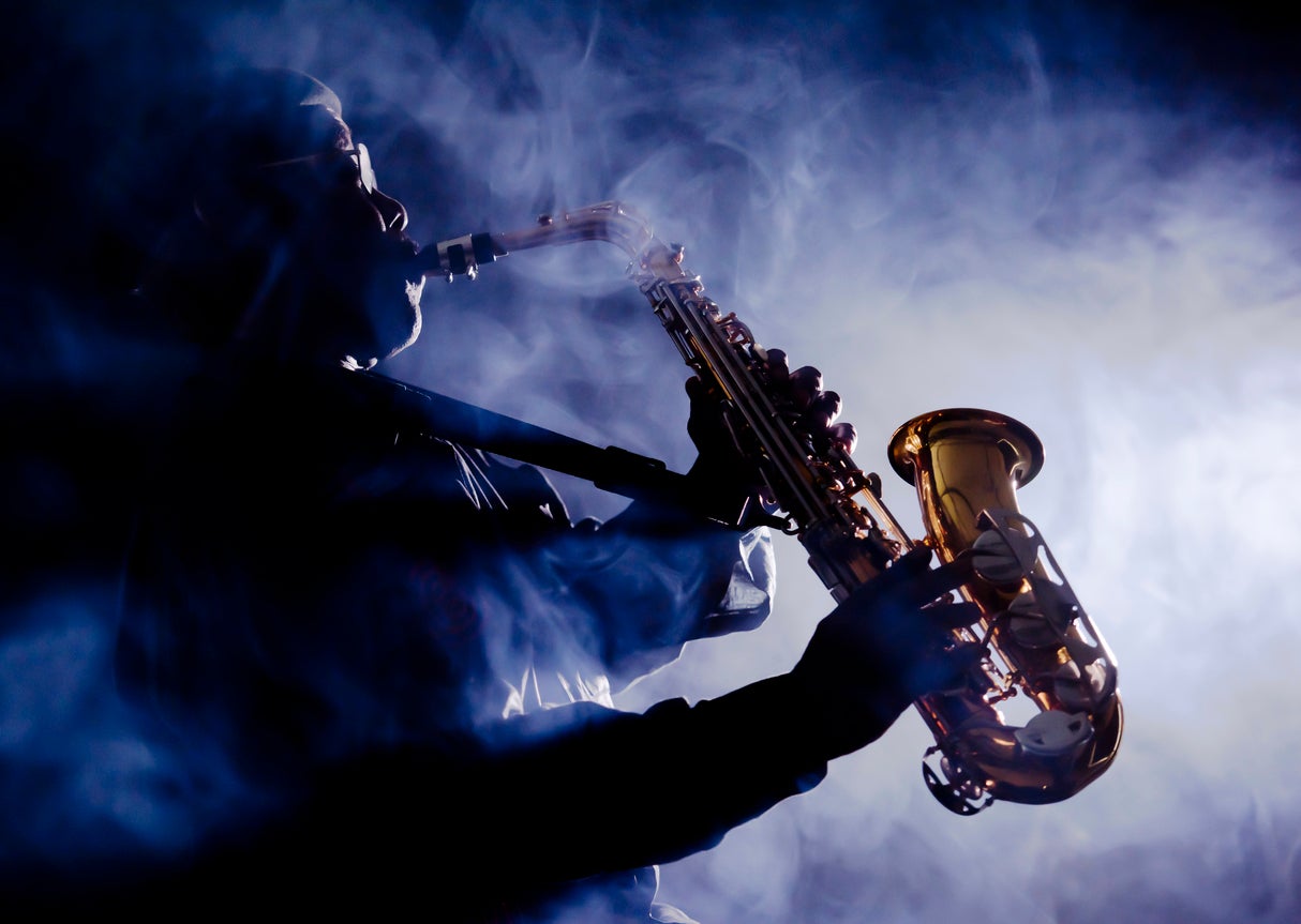 African jazz musician playing the saxophone