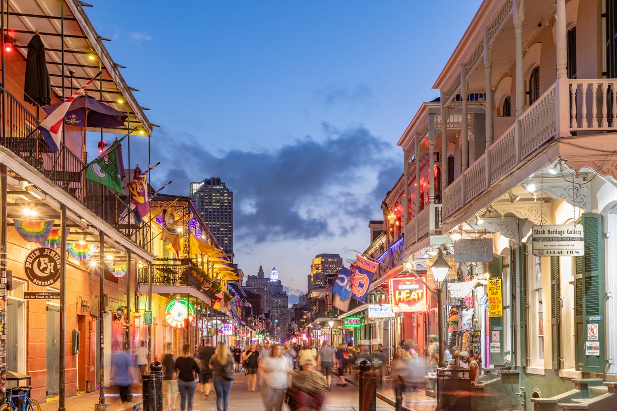 Pubs and bars with neon lights in the French Quarter, downtown New Orleans