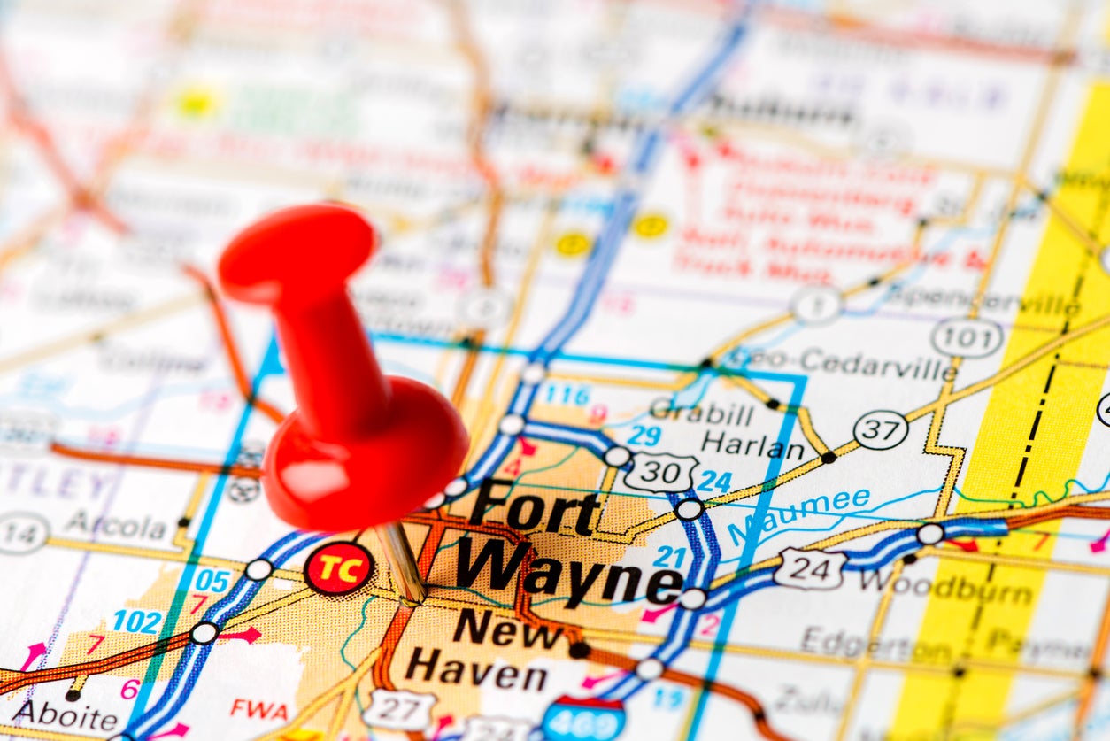 US capital cities on map series: Fort Wayne, IN