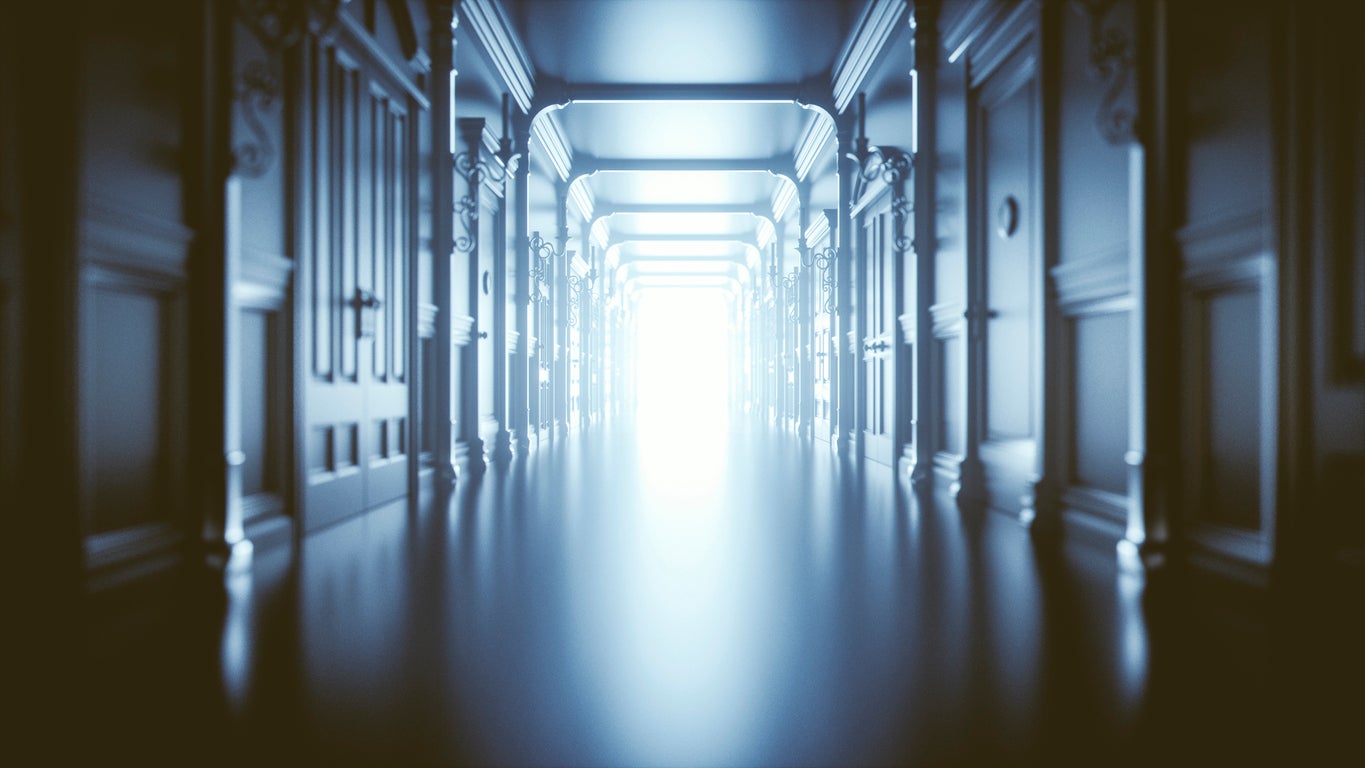 Mysterious dark hall with light