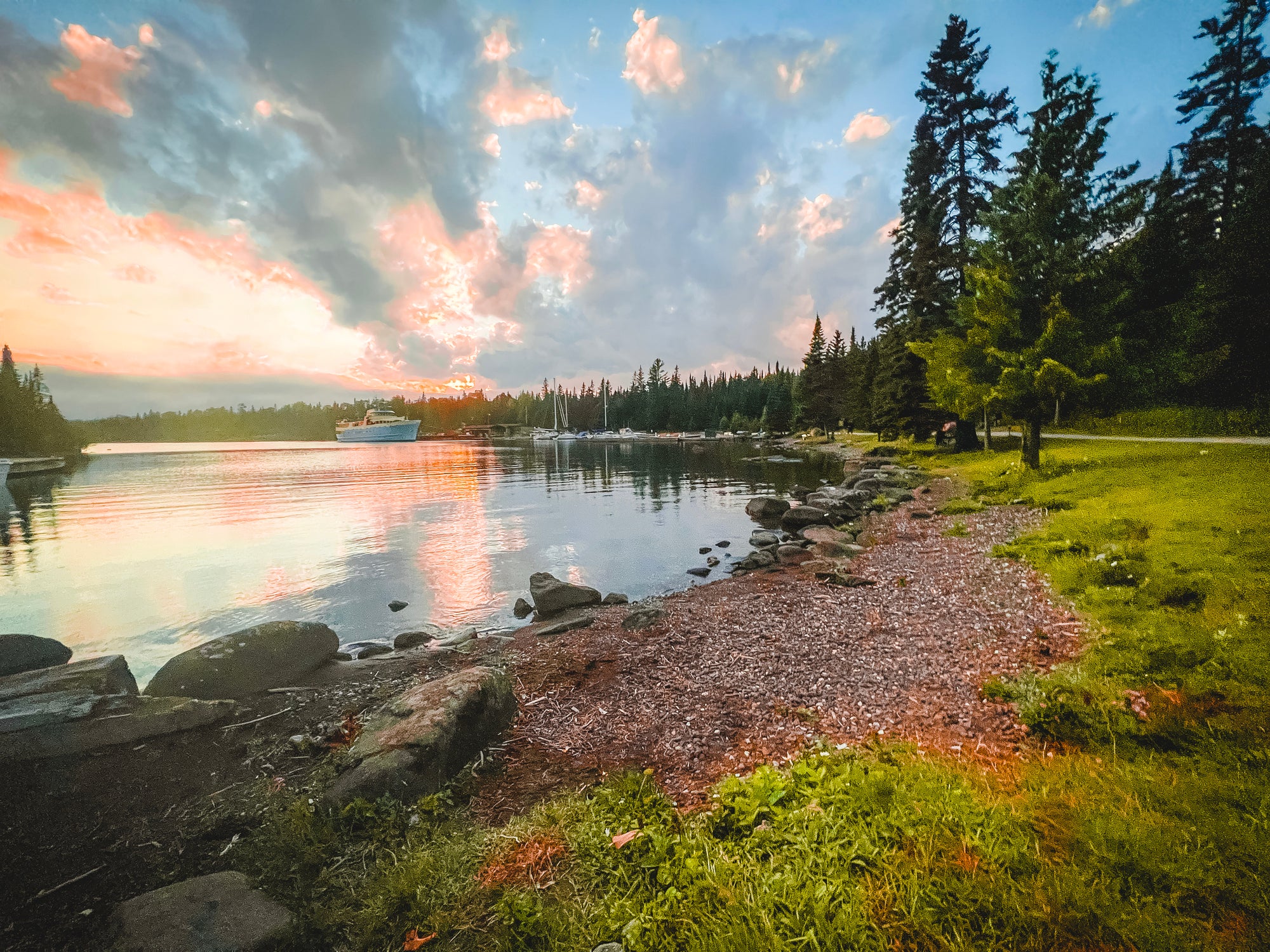 Spectacular Sunset Views of Lake Superior and Rock Harbor from the Coast of Isle Royale National Park