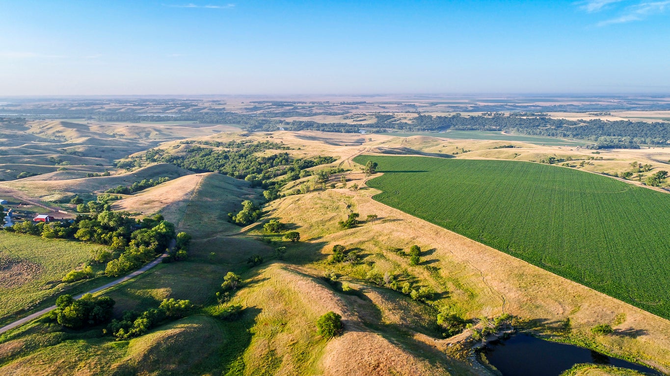 farmland in Nebraska Sandhills - aerial view