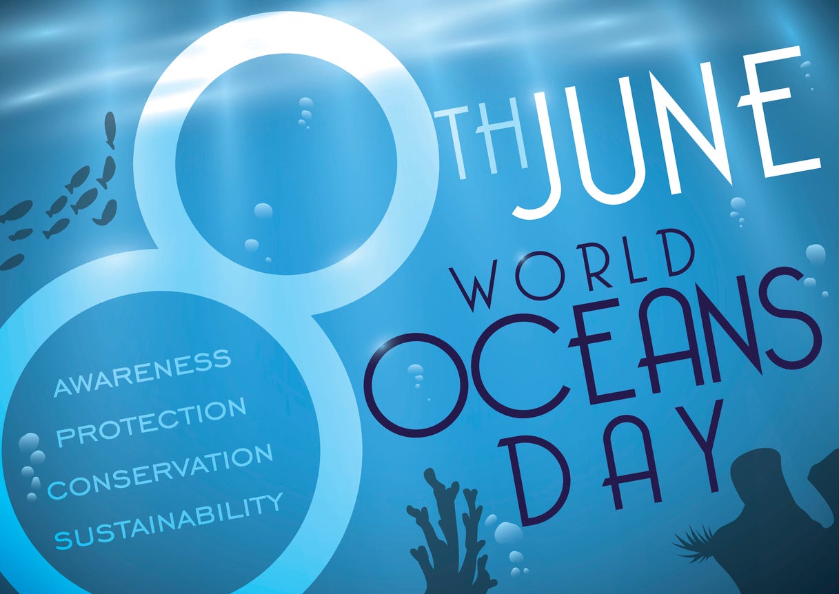 Underwater Scene with Marine Life Silhouette for World Oceans Day