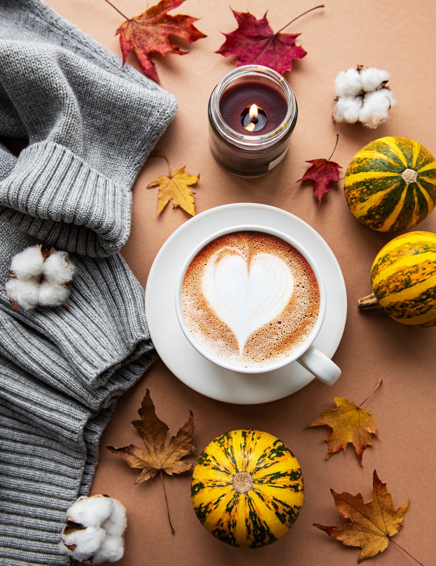 Beautiful and romantic autumn composition with cup of coffee