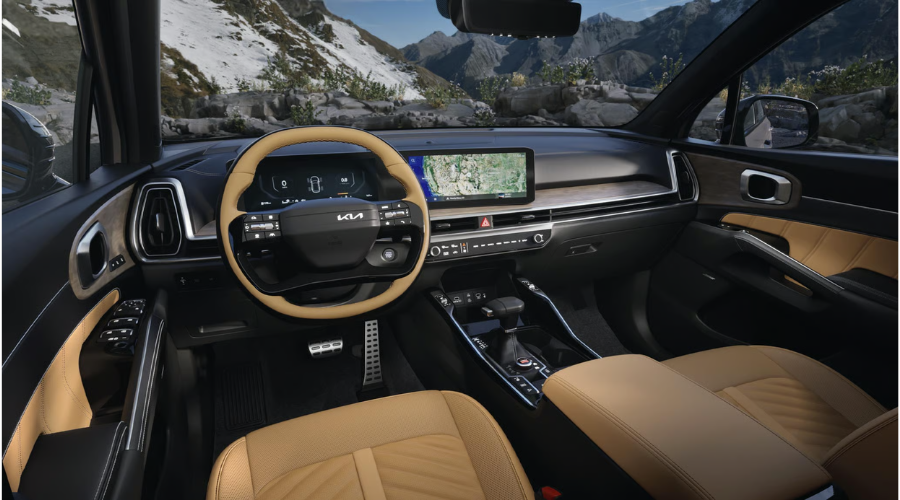 Rear layout view of the 2026 Kia Sorento interior third row seating space showing excellent headroom contours