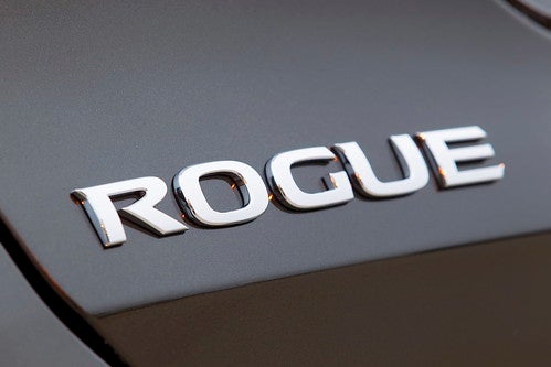 Close on Rogue logo on Nissan Rogue body