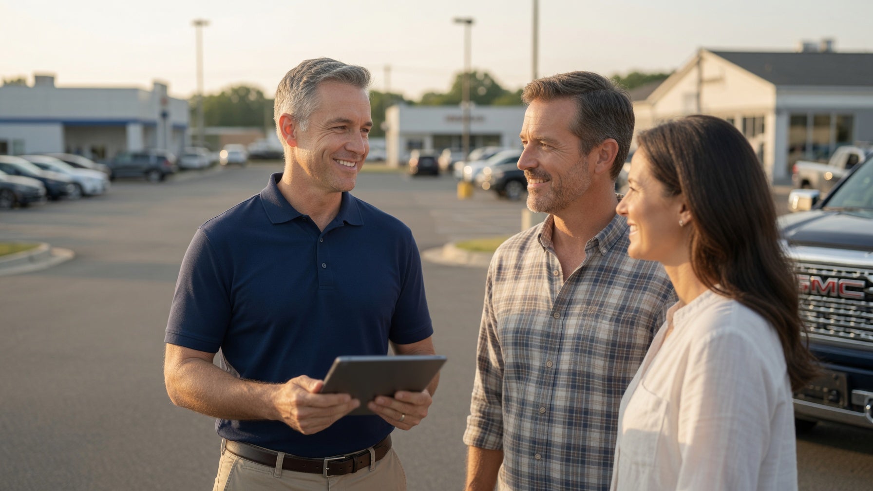 Moses AutoMall Manager helping a Male and Female couple become confident Buyers