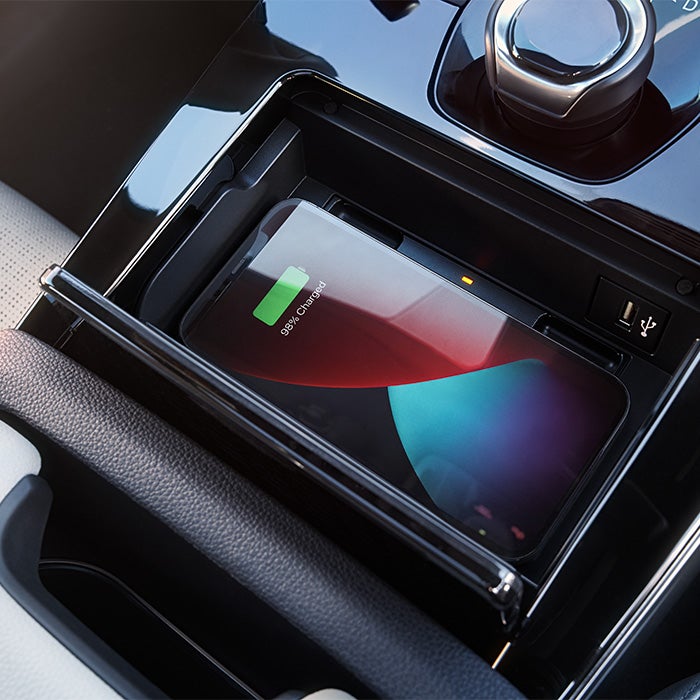 The All-New Toyota Electric Car: The Toyota bZ4X BEV at Bennett Toyota of Allentown | Wireless Charging Pad in Center Console of bZ4X BEV