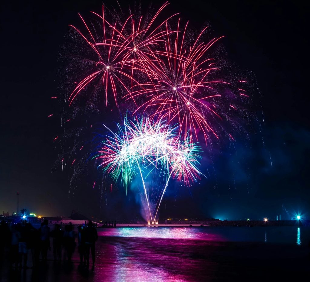 Fireworks display on New Years Eve in Jacksonville, FL.