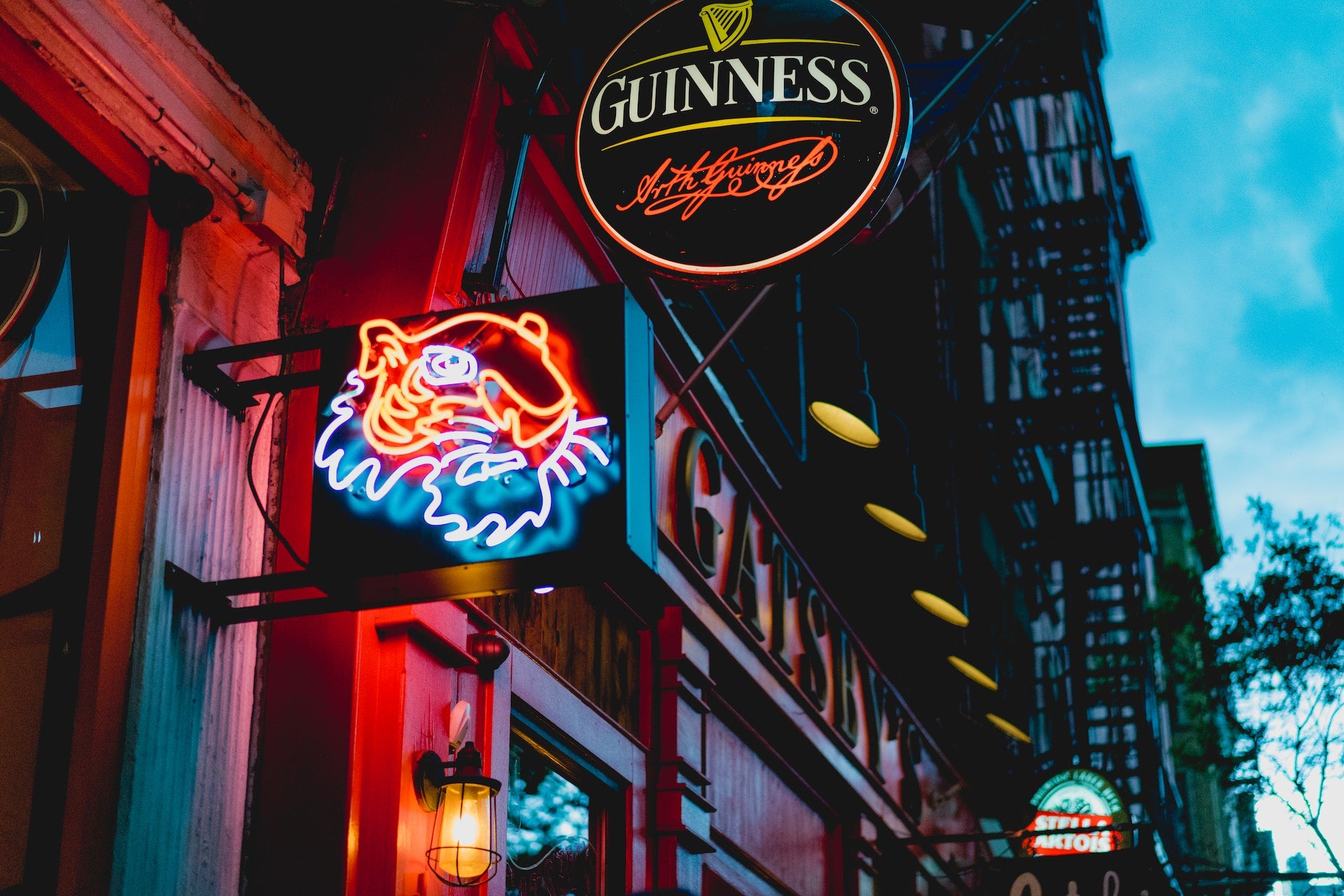 An Irish pub with a Jacksonville Jaguars logo outside of it.