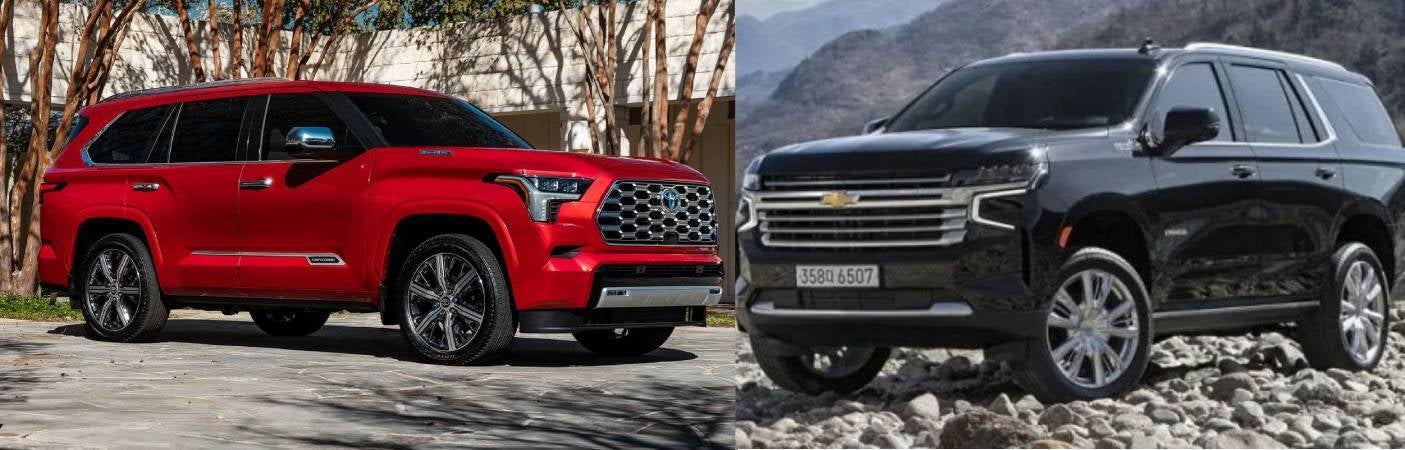 Rendering of the 2024 Toyota Sequoia and 2024 Chevy Tahoe