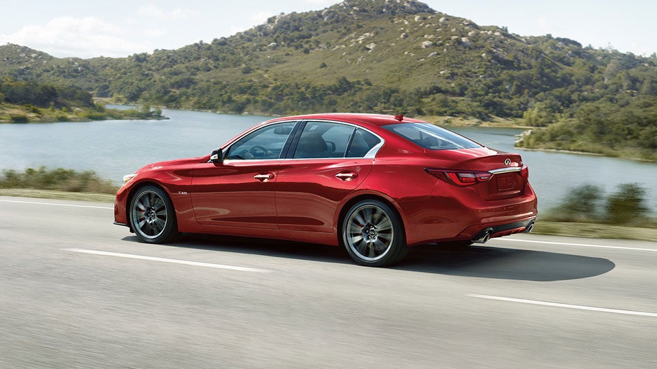 2018 INFINITI Q50 RED SPORT 400 Sedan Exterior | Driver's side profile in Dynamic Sunstone Red